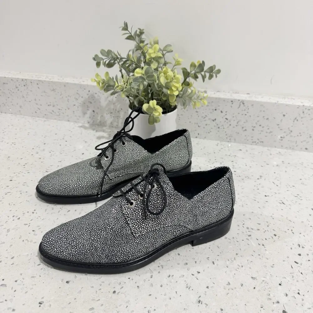 Miista London Adelaide Black/Silver Stingray Artsy Oxford Loafer 37